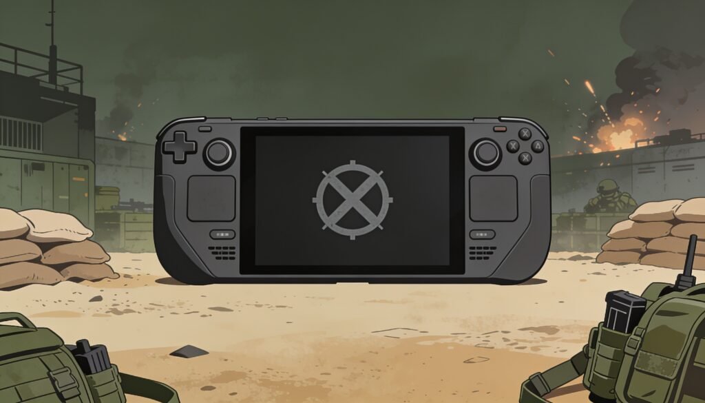 Illustration of a handheld console with a grey unsupported label over the screen