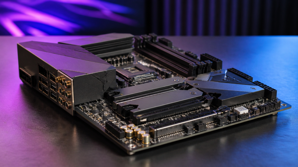 Two memory modules being seated into motherboard slots in close-up.